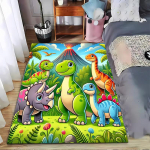 V&auml;rviline koomiksin&auml;oline dinosaurusvaip vulkaani ja džungli taustaga Sobib kasutamiseks libisemisvastasena elutoa, magamistoa ja diivanite jaoks 80x120cm( 31x47in) black