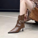 V&auml;lismaa stiilis terava ninaga stiletto l&uuml;hikeste s&auml;&auml;rtega p&uuml;kssa-saapad naistele 2025 s&uuml;gis pandlaga k&otilde;rge kontsaga saapad 35