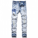 Sinised Streetwear Noorte Kulunud Tikitud Rebitud Elastsed Kitsad L&uuml;hikesed Meeste teksap&uuml;ksid 3949 31 sinine