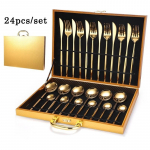 24tk/komplekt 304 roostevabast terasest kullast s&ouml;&ouml;gin&otilde;ude komplekt must &otilde;htus&ouml;&ouml;gi nuga kahvel lusikas s&ouml;&ouml;giriistade komplekt perekond P 24pcs/set mitmev&auml;rviline