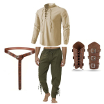 Vintage renessansiaegne meeste kost&uuml;&uuml;mikomplekt satiins&auml;rgi ja retuusp&uuml;kstega festivalideks Khaki Top Green ,L beige