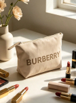 BURBERRY Beež Suure T&auml;helogoga T&otilde;mblukuga Meigikott Br&auml;ndi Ilutarvik, Veekindel Kosmeetikakott Naistele Reisiks Igap&auml;evaseks V&auml;ikeste Asjade Rahaks
