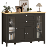 Kaasaegne hoiukapp, kummut tammeplaadiga, 4 ust, 2 sahtlit ja 5 reguleeritavat riiulit, must-pruun 120 x 40 x 90 cm