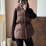 Talvine puuvillane vest n&ouml;&ouml;riga naistele keskmise pikkusega soe v&ouml;&ouml;kohta kitsendav slim fit soe vest M pruun