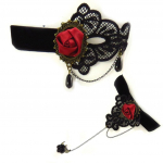 Les Tr&eacute;sors De Lily [K6570] - Parure cr&eacute;ateur 'Courtisanes' rouge noir (dentelle velours) (bracelet bague + chaine cheville) punane