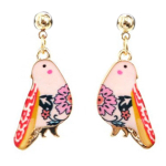 Les Tr&eacute;sors De Lily [Q5840] - Boucles Cr&eacute;ateur 'Oiseaux' rose multicolore dor&eacute; - 23x15 mm Heleroosa