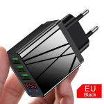 VAORLO LED-laadija USB-port 5V 3,1A kiirlaadimine, kolm porti USB-laadimiskaabli jaoks EU ES-pistik LED-ekraan EU Plug Black must