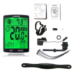 LIXADA 3-&uuml;hes juhtmevaba jalgrattakompuuter Multifunktsionaalne LCD-ekraaniga pulsisagedusega jalgrattakompuuter Green backlight valge