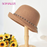 SOMALER Talvised Cloche M&uuml;tsid Villased &auml;mbrik&uuml;barad S&uuml;gispidu Fedora M&uuml;ts Villane Vilt Fedorad moekaunistustega peoks must