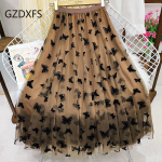 Butterfly Flocking Fairy Mesh Seelik Seelik Seelik S&uuml;gis- ja Talvine Plisseeritud seelik Keskmise pikkusega A-joonega seelik 0nes ize pruun