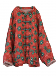 Johnature Naiste Vintage Print lillelised pargid Hiina stiilis n&ouml;&ouml;pidega linased mantlid talve pikkade varrukatega taskud naiste soe mantel One Size punane