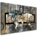 Kolmeosalise pildiga l&otilde;uenditr&uuml;kk Abstract World Map Grey Brown 60x40 hall v&auml;rv