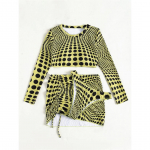 Polka Dots koos seelikuga, pikkade varrukatega bikiinid, naiste ujumistrikoo, naiste ujumisriided, kolmeosaline bikiinikomplekt, supluskost&uuml;&uuml;m, ujumine S kollane