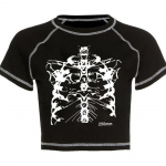 Y2K must armas t&uuml;druk slim kolju print l&otilde;bus vintage graafiline riided crop top E-t&uuml;druk S must