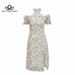 Elegantne vintage Cheongsami kleit naiste suvine lilltikandid disain peokleit Naiste &otilde;ukonna retro pikk haldjas kleit S