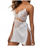 (Suurep&auml;rane kodu)Naiste aluspesu Naiste seksikas pitsiline kimono r&uuml;&uuml; v&otilde;rgust &ouml;&ouml;s&auml;rkide komplekt S valge