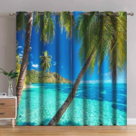 Ranna pimendavad aknakardinad Merepalmid Elutoa kardinad Loodus Mere&auml;&auml;rne maastik Magamistoa kaunistamiseks m&otilde;eldud prindikardin W53.5 X H114cm X 2
