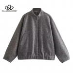 15 v&auml;rvi lahtine vabaaja jope Street Y2K Stand Collar Button jakk S tumehall v&auml;rv