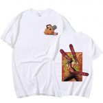 Jaapani anime mootorsae mees Denji T-s&auml;rk Funny Manga Pochita Makima Graafilise tr&uuml;kiga l&uuml;hikeste varrukatega T-s&auml;rk Puuvillane T-s&auml;rgid Cosplay t&auml;navar&otilde;ivad XXXL valge