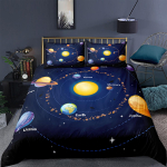 3D Planet voodipesukomplekt Romantiline t&auml;histaevalik tekikate ja padjap&uuml;&uuml;r, 2/3 t&uuml;kki DE135 * 200 kergesti puhastatav kodukaunistus lennuf&auml;nnide tubadele DE 135x200cm