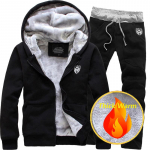 Meeste kapuutsiga pluss sametist paks kampsun, kost&uuml;&uuml;m jakk, s&uuml;gis- ja talvine meeste riided XXXL must