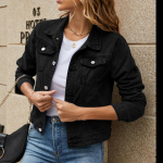 Moodne Slim Fit polo-teksamantel naistele M must