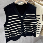 Korea stiilis V-kaelusega triibuline silmkoeline vest mood n&ouml;&ouml;p varrukateta vest kardigan s&uuml;gistalvine &uuml;herealised &otilde;hukesed topid 29055 One Size must