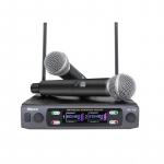 Juhtmeta mikrofon k&auml;eshoitav kahe kanaliga UHF fikseeritud sagedusega d&uuml;naamiline mikrofon karaoke pulmapeo b&auml;ndi kiriku jaoks EU Plug