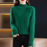 Ka&scaron;miirist sviiter naiste pullover s&uuml;gis-talvine vabaaja poolk&otilde;rge kaelusega soliidne pikkade varrukatega kootud kampsun sviiter naiste top One Size roheline