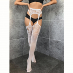 Naiste seksikad v&otilde;rksukkp&uuml;ksid, k&otilde;rged sokid, naistepesu, suures suuruses lillelised pitssukad One Size valge