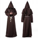 Mungar&uuml;&uuml; Keskaegne vend Munk Preester Kapuutsiga kuub Halloweeni tuunika Kapuutsiga vormiriietus mungakost&uuml;&uuml;m Cosplay kost&uuml;&uuml;m L pruun