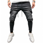 Meeste Skinny Cargo Joggers Denim P&uuml;ksid Meeste Slim Fit Teksad Suvep&uuml;ksid L must