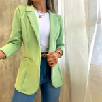 S&uuml;gisene &uuml;hev&auml;rviline minimalistlik pikkade varrukatega bleiser &uuml;likond krae jakk Naiste mantlid riided XL heleroheline v&auml;rv