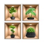 4 tk / komplekt Potitaimed Seinakleebis 3D-efekt Isekleepuv veekindel PVC Eemaldatav elutuba Magamistuba Moodne seinakunst Rohelise taime kaunistus C