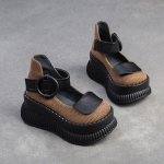 Johnature Fashion Platform Sandaalid Ehtsast nahast Linase &uuml;mmarguse ninaga paksu talla k&otilde;rgendatud vabaaja naiste kingad 35 must