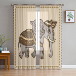 Elevandiga k&auml;sitsi joonistatud India stiilis l&auml;bipaistvad kardinad magamistuppa Elutoa t&uuml;llkardinad k&ouml;&ouml;giakna jaoks Voile kardinad 135W x 114H(cm)