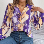 GMXIA naiste mood vabaaja pikkade varrukatega &uuml;likond, krae pluusid ja s&auml;rgid kontrastse triibuga s&auml;rk S lilla