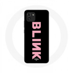Coque pour Samsung Galaxy A03 Blink Fandom Blackpink Logo Rose Fond Noir