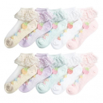 5 paari beebisokid &Uuml;lipehmed, kulumiskindlad puuvillased imikute pitssokid P&ouml;&ouml;ratud mansett Ruffle Printsessi sokid S&uuml;nnip&auml;evakingitus S roosa