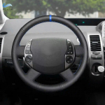 For Toyota Prius 20 XW20 2004 2005 2006 2007 2008 2009 Hand-stitched Car Steering Wheel Cover Trim Black Leather with blue strip