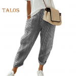 Naiste vabaaja p&uuml;ksid elastsed k&otilde;rge v&ouml;&ouml;kohaga laia s&auml;&auml;rega p&uuml;ksid taskutega Triibulise mustriga haaremip&uuml;ksid t&auml;navar&otilde;ivad L helehall v&auml;rv