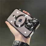 Luksuslik magnetkattega l&auml;bipaistev juhtmevaba laadimistelefoni &uuml;mbris iPhone'i 11 12 13 14 15 Pro Max Plus kaitseraua jaoks, silikoonist pehme kate iPhone 15 Pro Max must