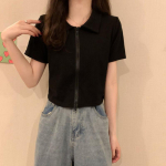 WTEMPO naiste topeltt&otilde;mblukuga T-s&auml;rgid T&uuml;drukutele l&uuml;hikeste varrukatega suvine polokrae, soliidsed s&auml;rgid vabaaja &otilde;hukesed k&auml;rbitud topid kudumid M must