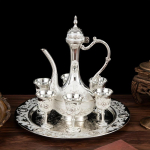 Vintage Metallist T&uuml;rgi Kohvikannikomplekt Euroopa Stiilis Teekomplekt 6 Luksuslikku Kohvitassi K&auml;sit&ouml;&ouml; Teekandik ja Teekann Tee Serveerimiseks Zamzam Kohv Cappuccino