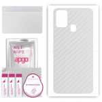 apgo Protective Skin Sticker for the back compatible with Samsung Galaxy M21s, Wrap Film, Foil, Vinyl - Pattern Transparent Carbon