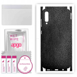 apgo Protective Skin Sticker for the back+sides compatible with Samsung Galaxy A70, Full Wrap Film, Foil, Vinyl - Pattern Black Leather
