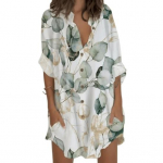 Suvine Naiste Kleit Allap&ouml;&ouml;ratud Krae V-kaelusega Rev&auml;&auml;r Pikkade Varrukatega Taskutega Lilleprindiga Vaba &Uuml;herealine Vaba Igap&auml;evaseks Kandmiseks Deitimiseks Mini Kleit XL roheline