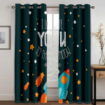 3D Joonisfilm Kosmos Planeet Kosmoselaev Universum Laste &Otilde;hukesed Aknakardinad Poisi Elutoa Magamistoa Dekoratsioon 2 Paneeli 135W165H(CM)53x65in&Grommet Top