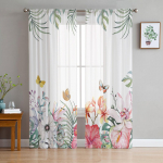 Ins Tropical Plant Palm Leaf Banaani Leht Lill L&auml;bipaistvad kardinad Magamistuba Elutuba Voile Aken Kardinad T&uuml;llkardinad Lastetuba 135W x 114H(cm)
