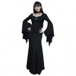 Naiste Halloweeni kleit kalasaba &auml;&auml;rega, slim fit, ebakorrap&auml;rased volangid k&auml;tistel, nahkhiire varrukad, gooti stiilis &uuml;mar kaelus, &uuml;hev&auml;rviline S must